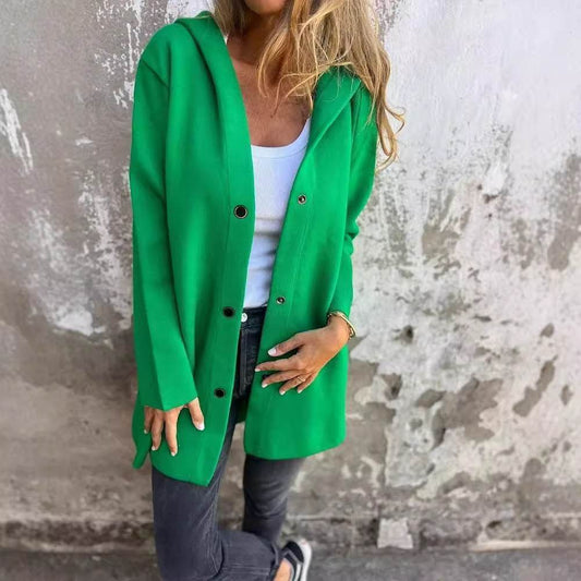 Casual Hooded Single-Breasted Cardigan Fashion Loose Solid Color Jacket Spring And Autumn Women's Clothing - Velora