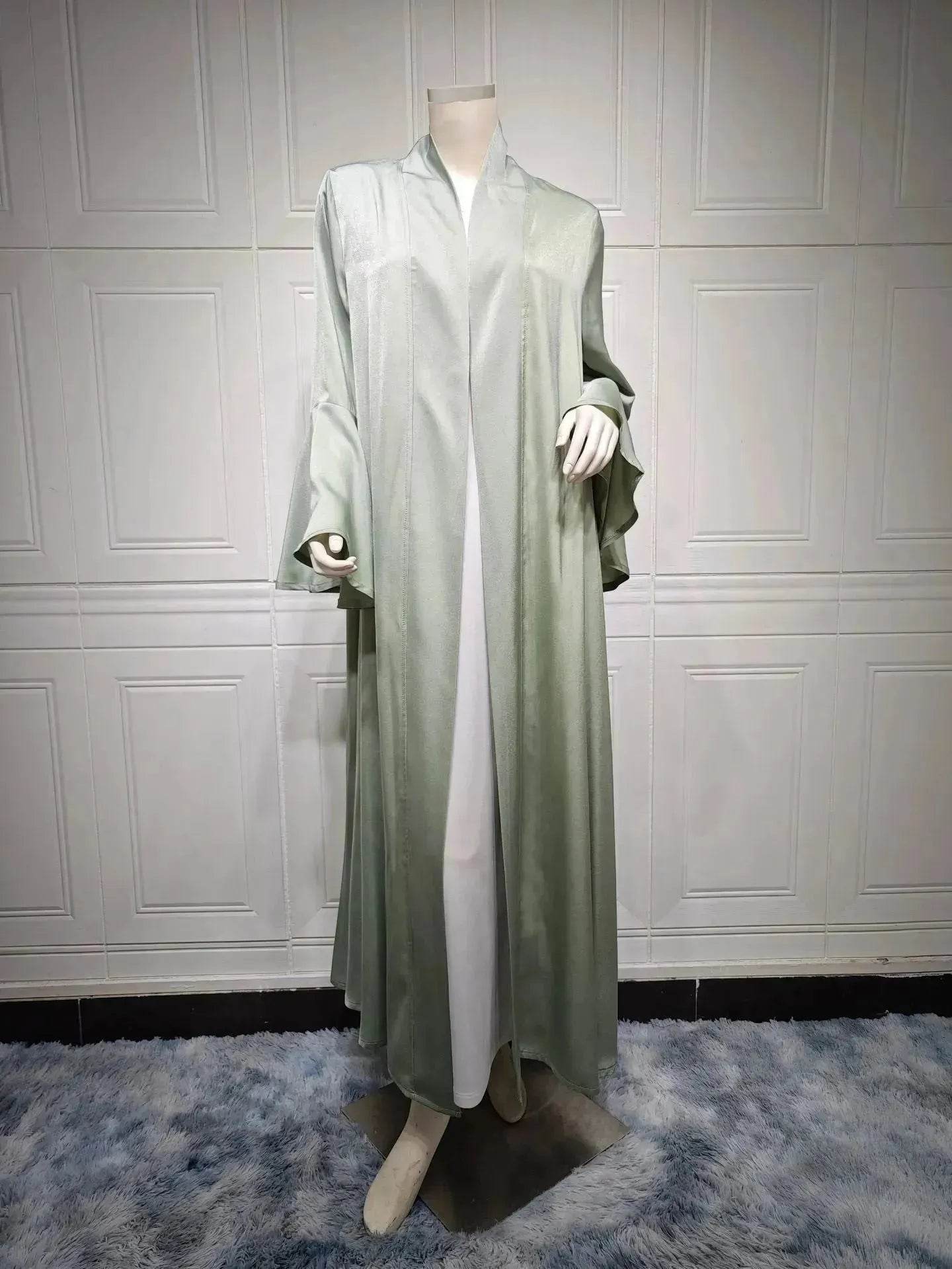 Abaya two piece set Elegant Satin Plain Color Abaya Kimono Open front Abaya Dubai Abaya wear for Middle East Women - Velora