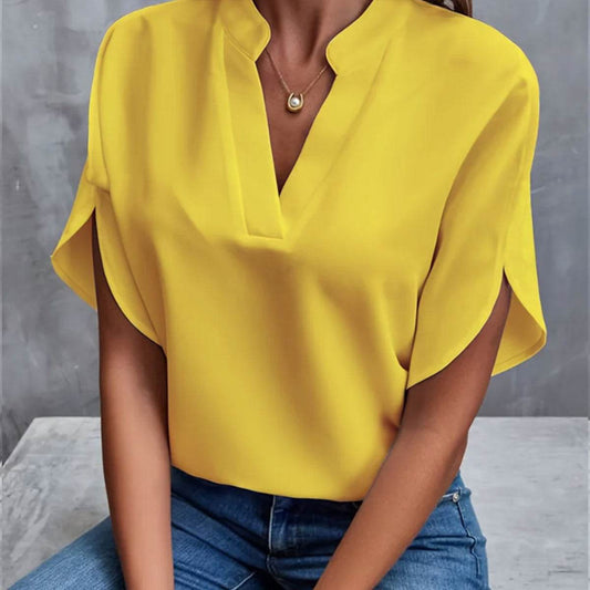 Summer Short-sleeved Chiffon Shirt New V-neck Shirt Women's Casual Versatile Clothing - Velora