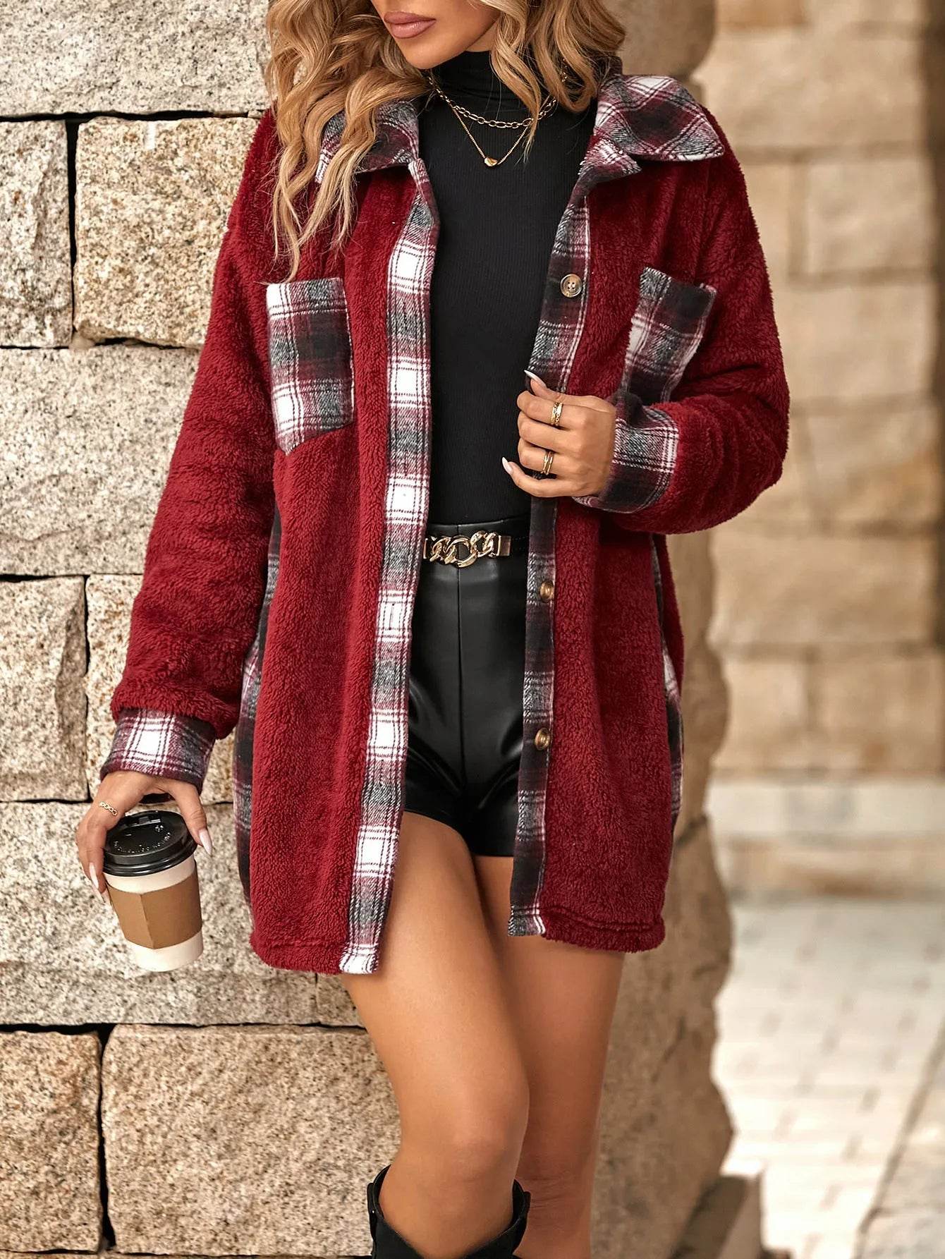 Plaid Woolen Coat Fashion Lapel Single-breasted Mid-length Coat Women's Clothing - Velora