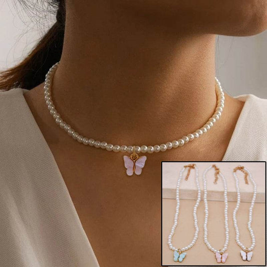 Elegant White Pearl Choker Necklace Small Round Pearl Wedding Butterfly Necklace For Women Charm Fashion Jewelry - Velora