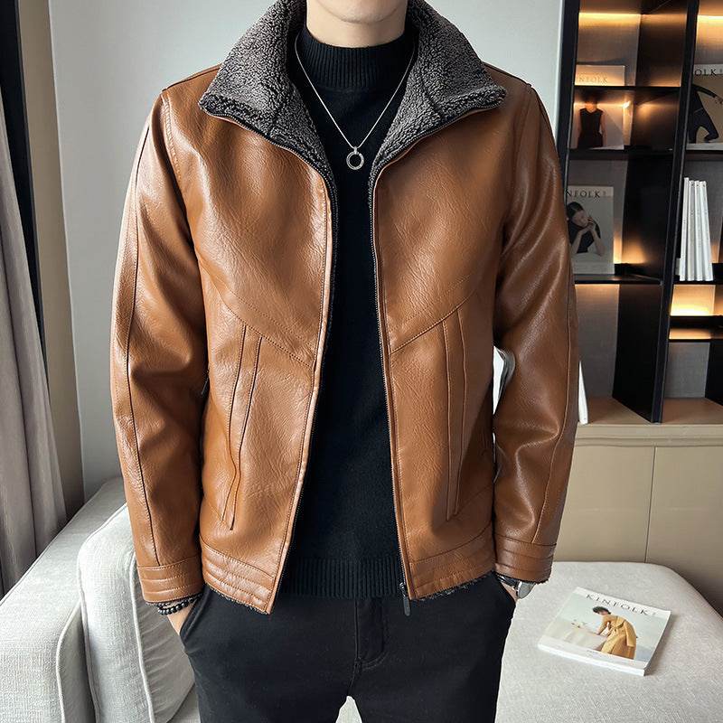 Hong Kong Style Velvet Padded Plus Size Men's Leather Jackets - Velora