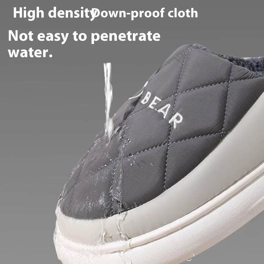 Rhombic Sewing Plush Slippers For Men Winter Warm Non-slip House Shoes Women's Bedroom Floor Home Slipper Couple - Velora