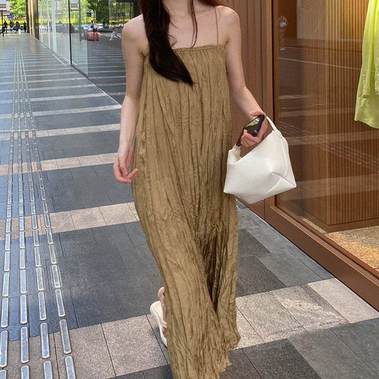 Fashionable Pleated Fabric Elegant Slimming Pleated Suspender Skirt - Velora
