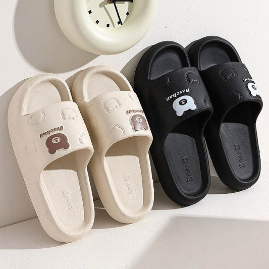 Cute Cartoon Bear Slippers For Women Summer Indoor Thick-soled Non-slip Floor Bathroom Home Slippers Men House Shoes - Velora