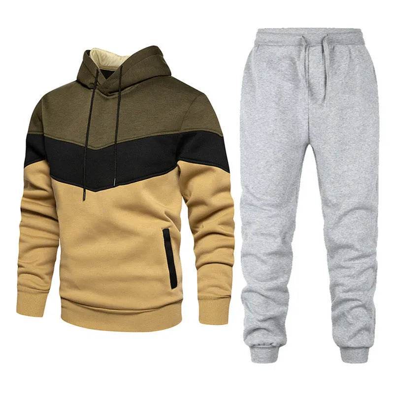 2pcs Winter Fashion Stitching Suit Outdoors Sports Suit Men's Sweatsuit Hoodie Outfit set - Velora