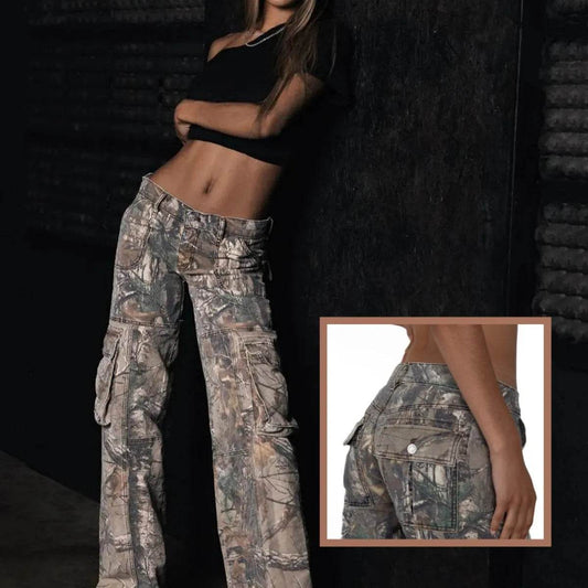 Hip Hop Retro Street Multi-pocket Camouflage Cargo Pants For Women Y2k Hip-hop Cargo Grunge Baggy Trousers - Velora