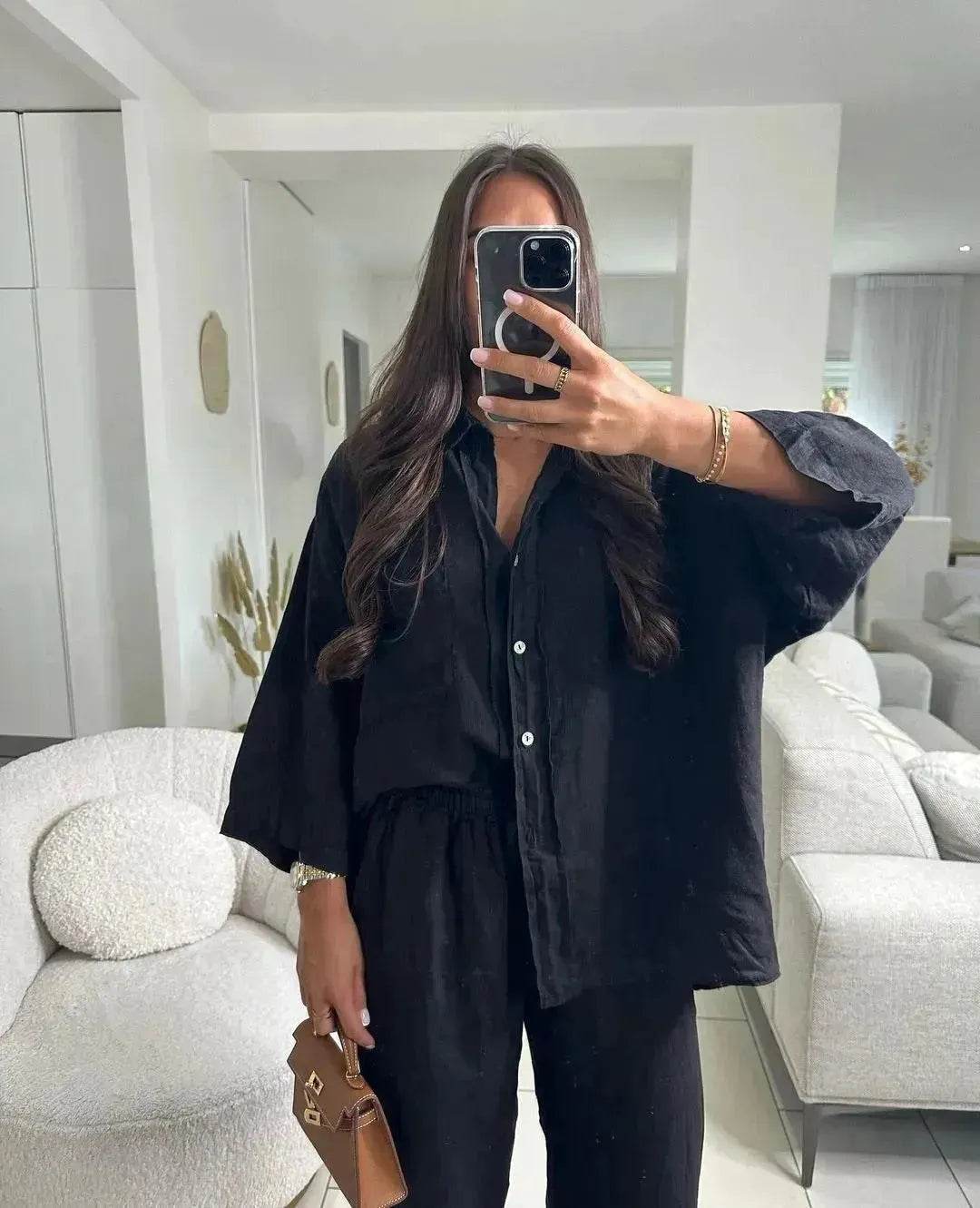 Casual Women Wide Leg Pants Long Sleeves Shirt Sets Ladies Loose High Street 2 Piece Outfits Pant co ords for Women Trouser co ords for Women - Velora