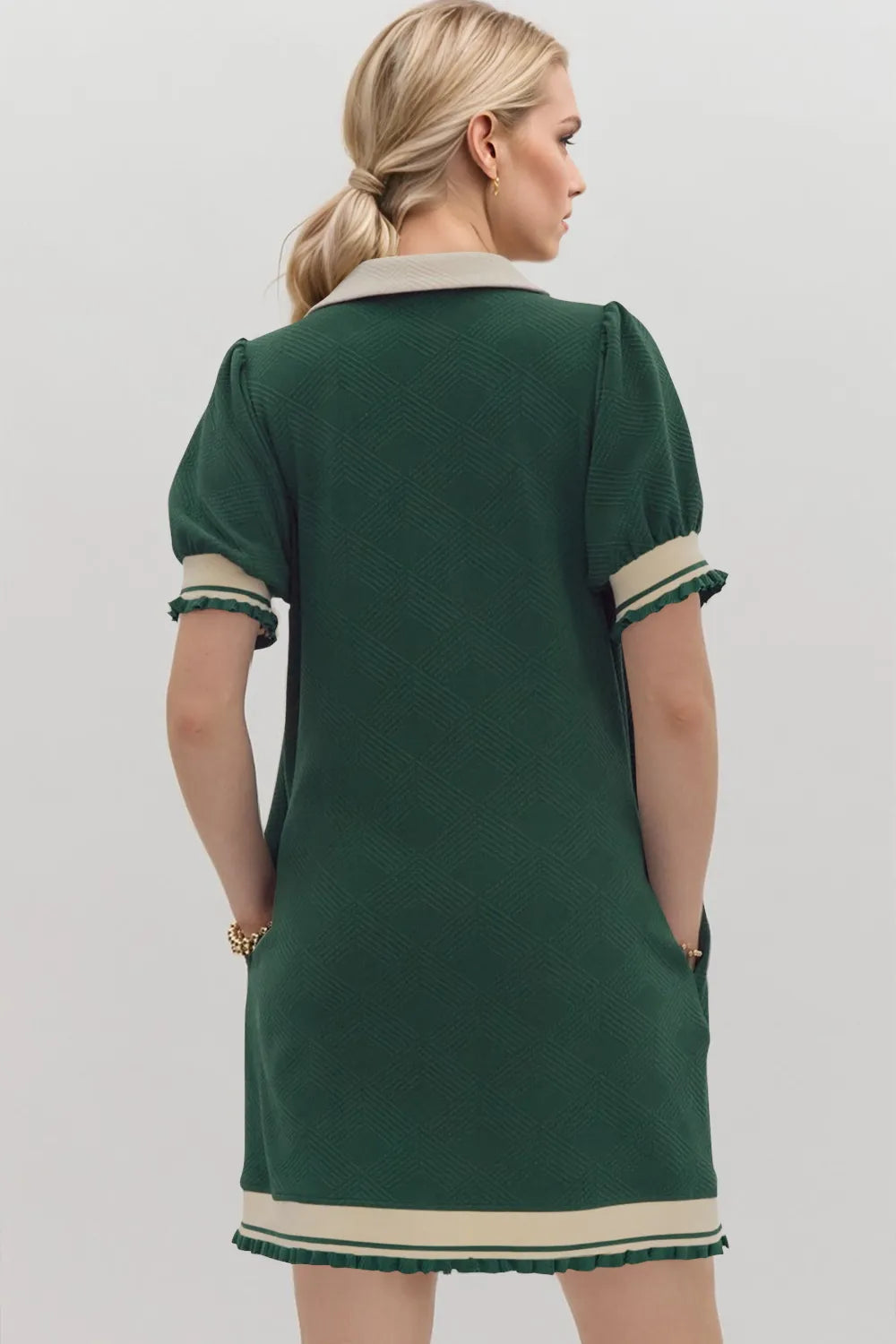Oh Frill Contrast Trim Johnny Collar Short Sleeve Mini Dress - Velora