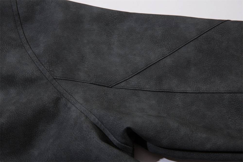Men's Loose Casual Polo Collar Leather Coat - Velora