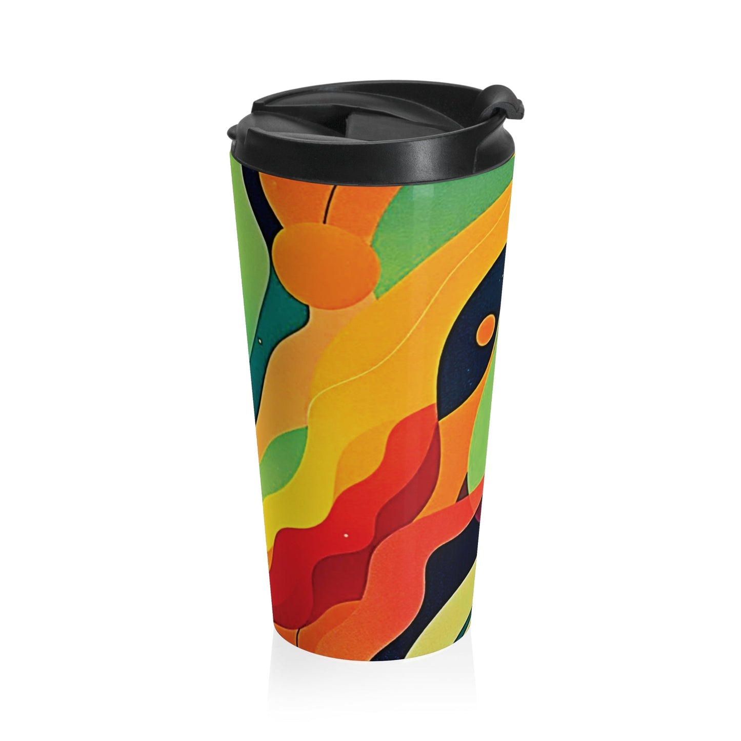 Retro Abstract Stainless Steel Travel Mug — Colorful Psychedelic Wave Design