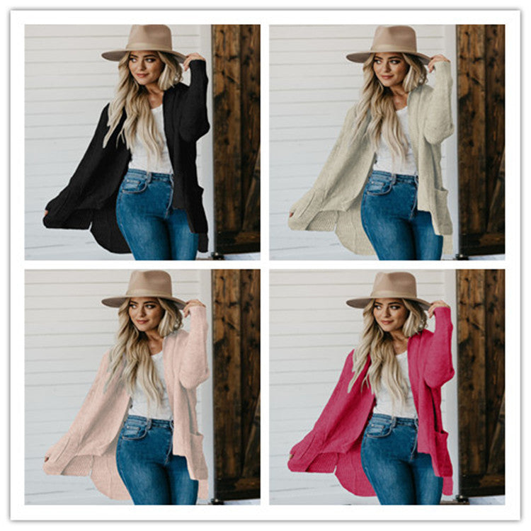 Long Sleeve Multi-color Plus Size Double Bag Cardigan Sweater