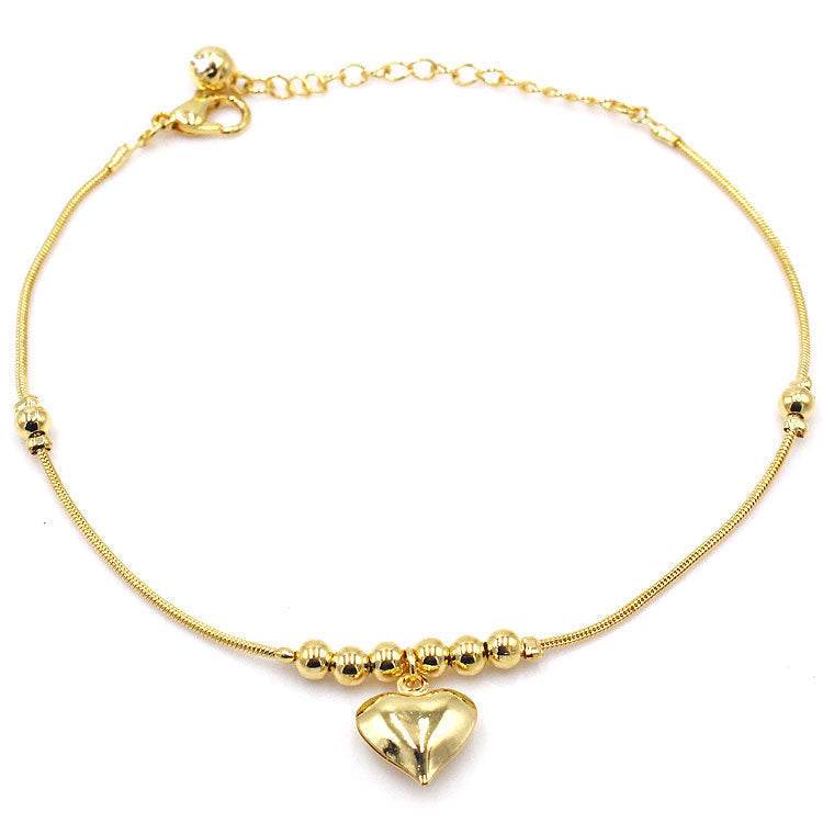 Fashionable Golden Heart-shaped Pendant Anklet - Velora