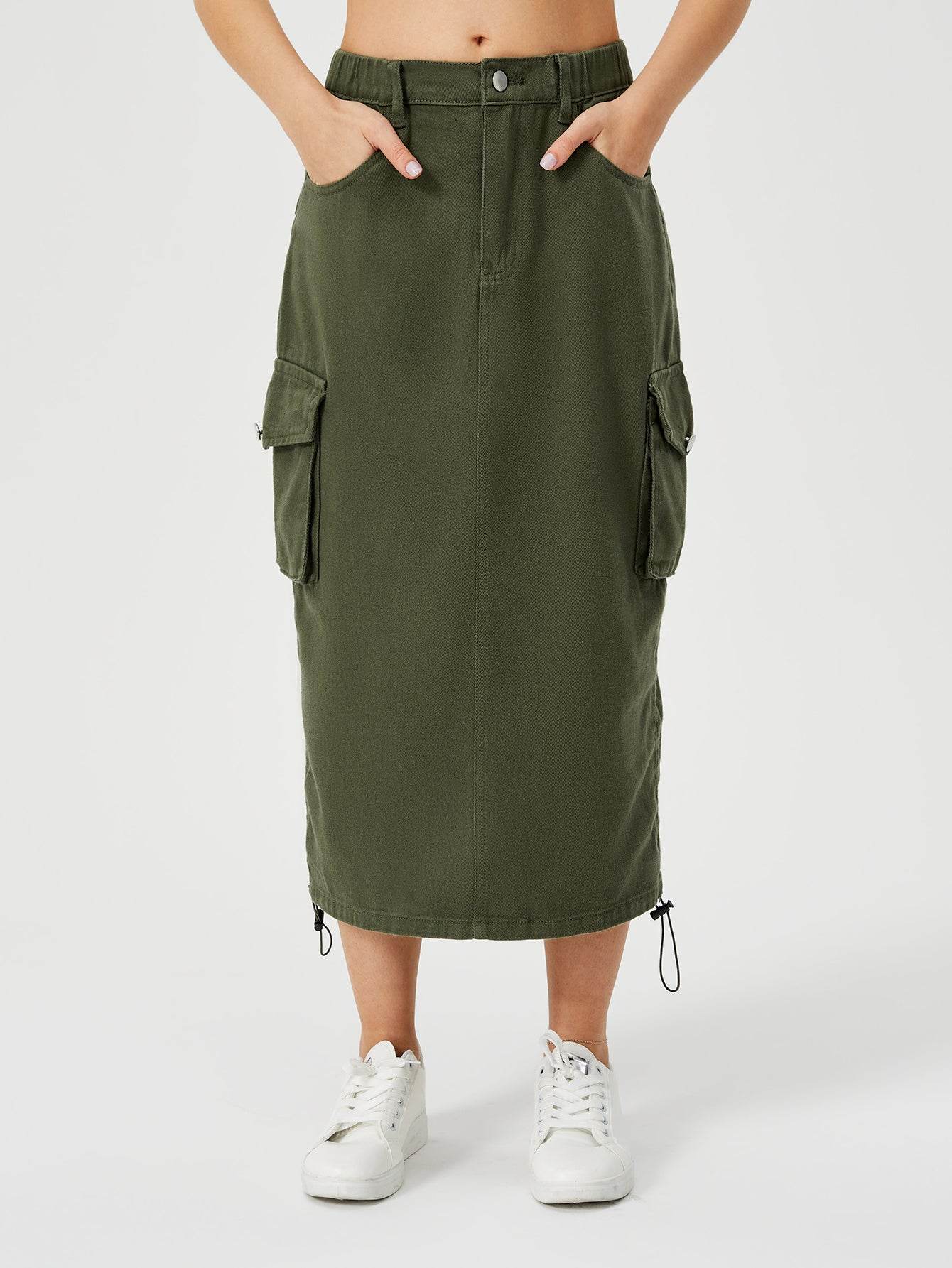 Women Casual Street wear High waisted Pencil Midi Cargo Skirt - Velora