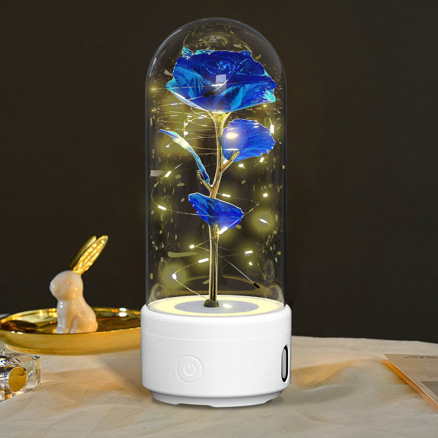Creative 2 In 1 Rose Flowers LED Light And Bluetooth-compatible Speaker Valentine's Day Gift Rose Luminous Night Light Ornament In Glass Cover - Velora