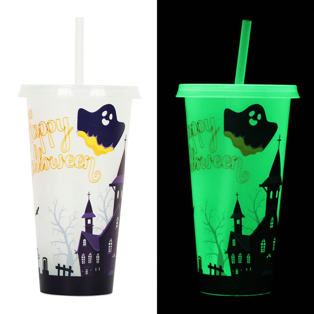 720ml Plastic Sippy Cup Halloween Luminous Straw Cup - Velora