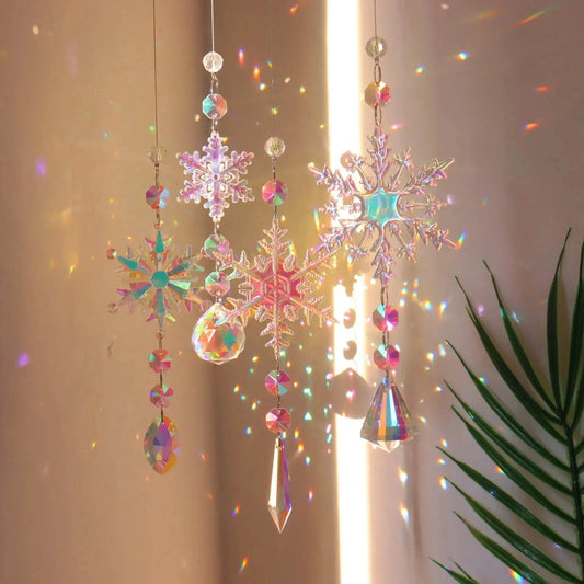 Christmas Colorful Snowflake Crystal Sun Catcher Ice Pillar Pendant Window Christmas Tree Decoration Party Pendant Christmas Decorations - Velora