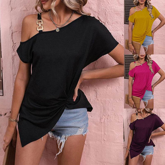 Women Clothes Off Shoulder Blouse Summer Irregular Design Tops Shirt - Velora