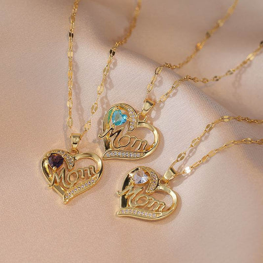 Mother's Day Jewelry High Grade Zircon Heart Flower Pendant Necklace Stainless Steel Trendy Geometric Choker Jewelry Party Gifts For Women Girls - Velora