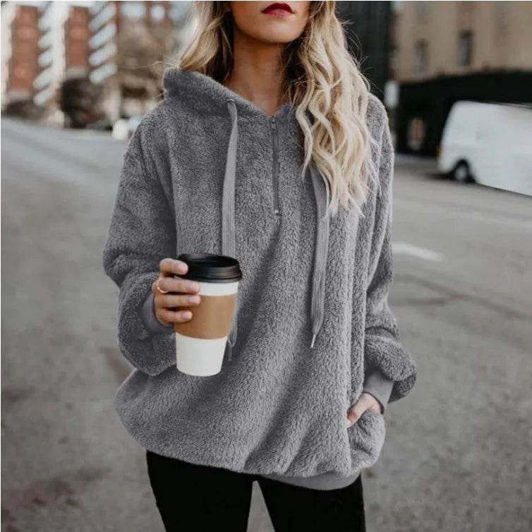 Women's Polerones Fleece Hoodie Pullover fall Winter Zipper Pocket Sweatshirt - Velora