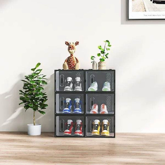 Black, Big Size, 6PCS, 36x28x21cm, Shoe Box, Plastic Mesh, Freely Combinable - Velora