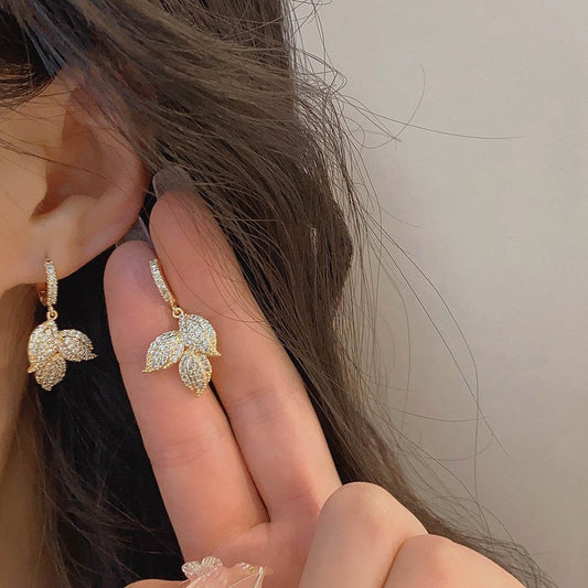 Light Luxury Gold Leaf Exquisite Earrings Light Luxury Temperament - Velora