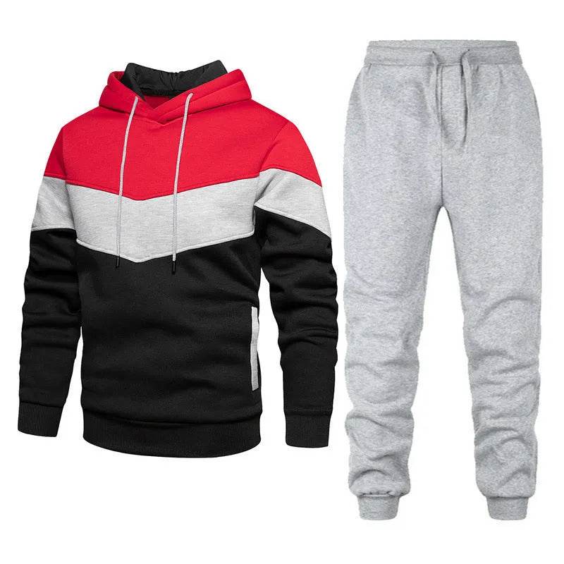2pcs Winter Fashion Stitching Suit Outdoors Sports Suit Men's Sweatsuit Hoodie Outfit set - Velora