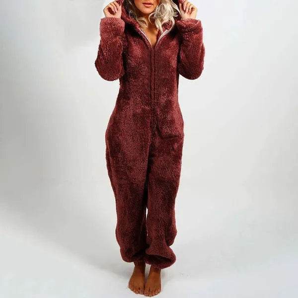 Women Polar Bear Winter hooded pajamas Jumpsuit Lounge wear Sleep wear - Velora