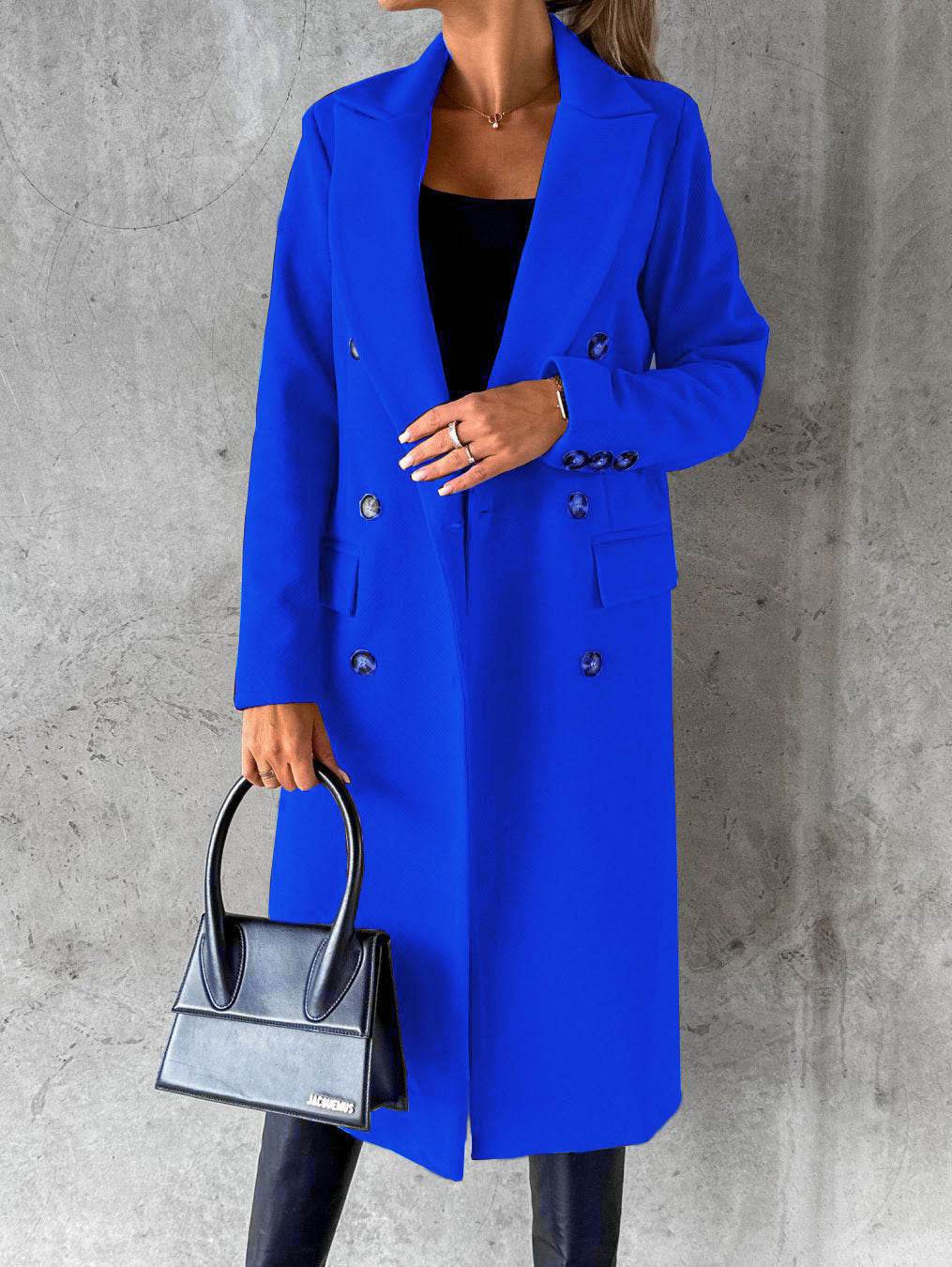 Long Sleeve Lapel Coat Winter Fashion Solid Double Breasted Slim Long Jacket Womens Clothing - Velora