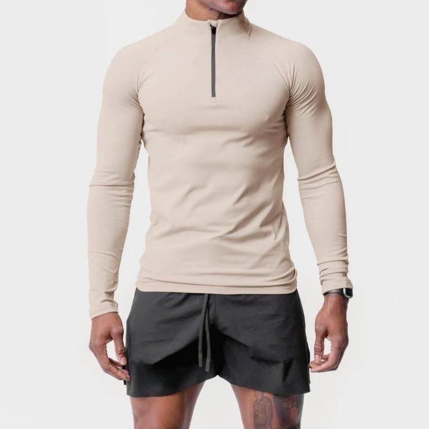 Men Quick Drying Long Sleeve Half Zip Activewear Muscle Fitted shirt Workout Gym T-shirt Top - Velora
