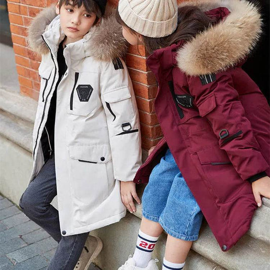 Children's Down Jacket Windproof Thick Fur Collar Winter Coat Jacket - Velora