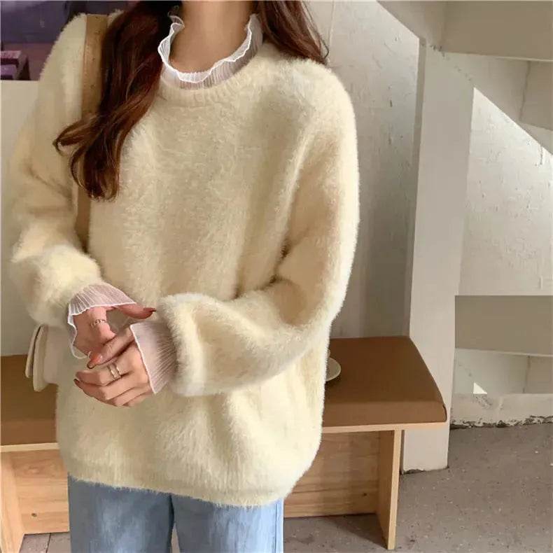 Autumn Winter Mink-like Wool Thick Plush Pullover Sweater for Women - Velora