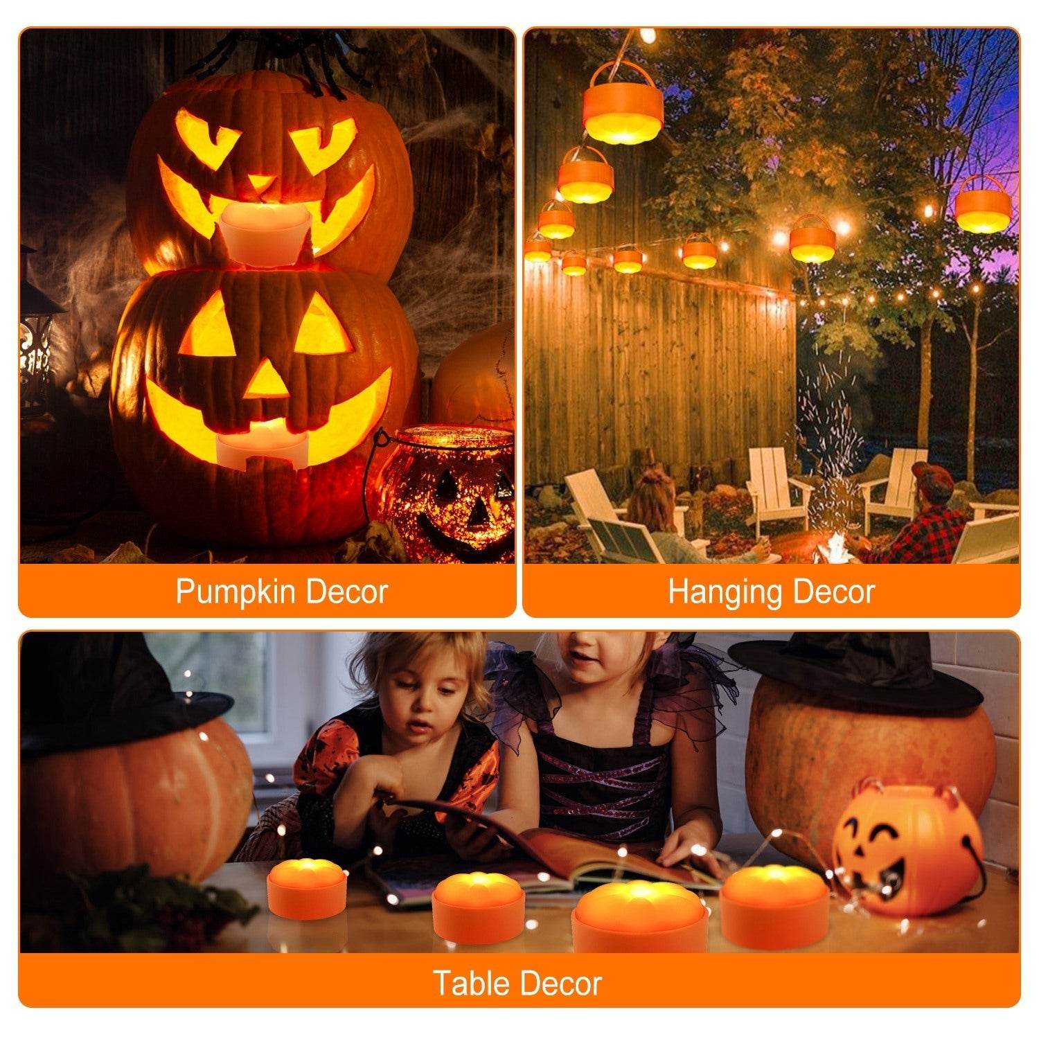 4 Pack Halloween LED Pumpkin Lights Battery Operated Halloween Decoration Lights With 2 Light Modes 4 Timer Setting Remorte Control For Party Pumpkin Decor - Velora