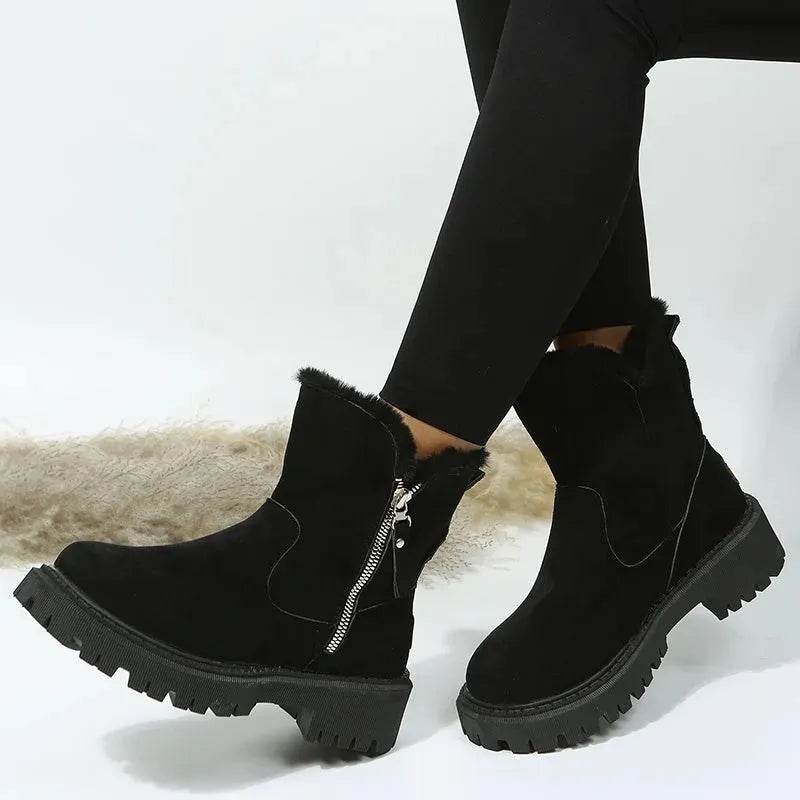 Thick Plush Snow Boots Women Faux Suede Non-slip Winter Shoes - Velora