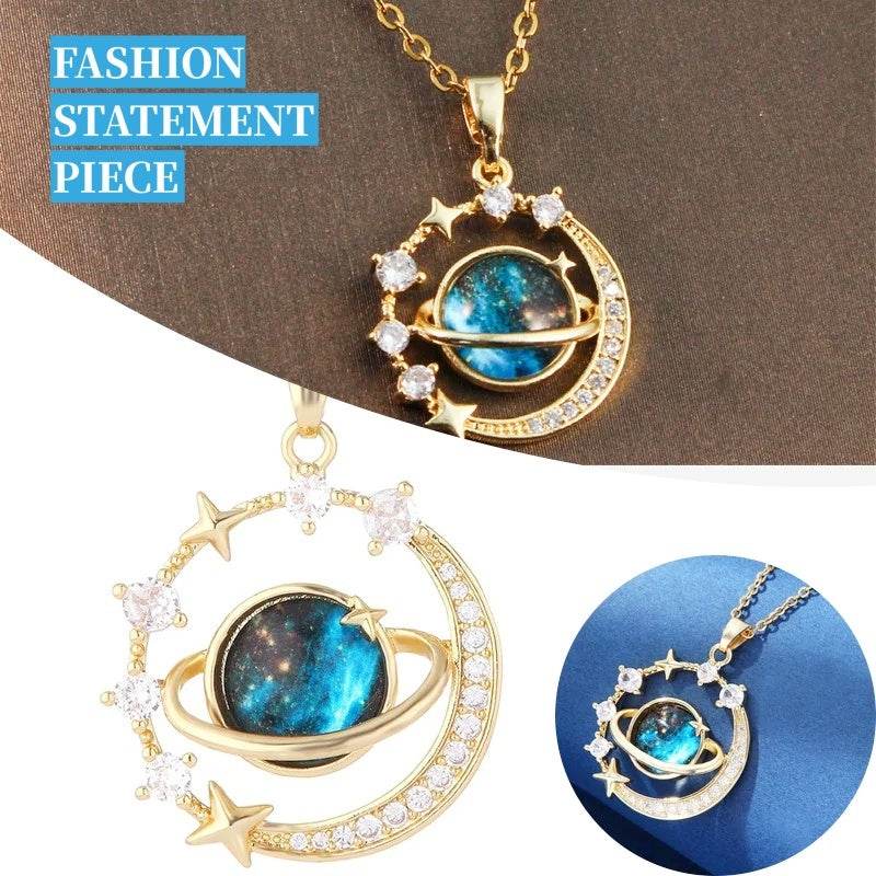 Stainless Steel Starry Sky Planet Astronaut Necklace For Women Light Luxurious Temperament Star Metal Chain Jewelry Gift - Velora