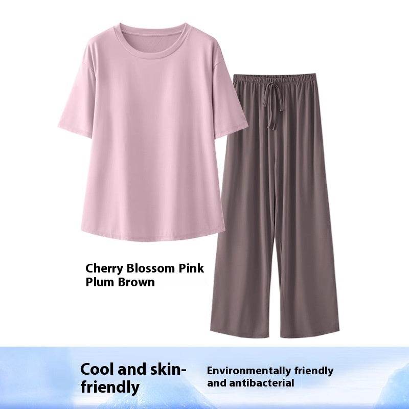 Women's Home Bamboo Fiber Slit T-shirt Shorts Pajama Set - Velora