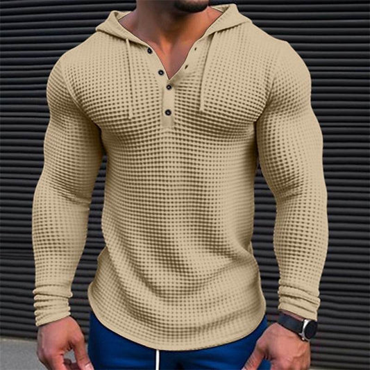 Men's Pullover Casual Long Sleeve T-shirt Waffler Slim Tops Sweat-shirt Solid Color Comfortable Mens Outdoor Streetwear S-3XL - Velora