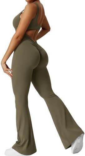 Women Sleeveless Flare Jumpsuits Fitness Yoga Long Pants - Velora