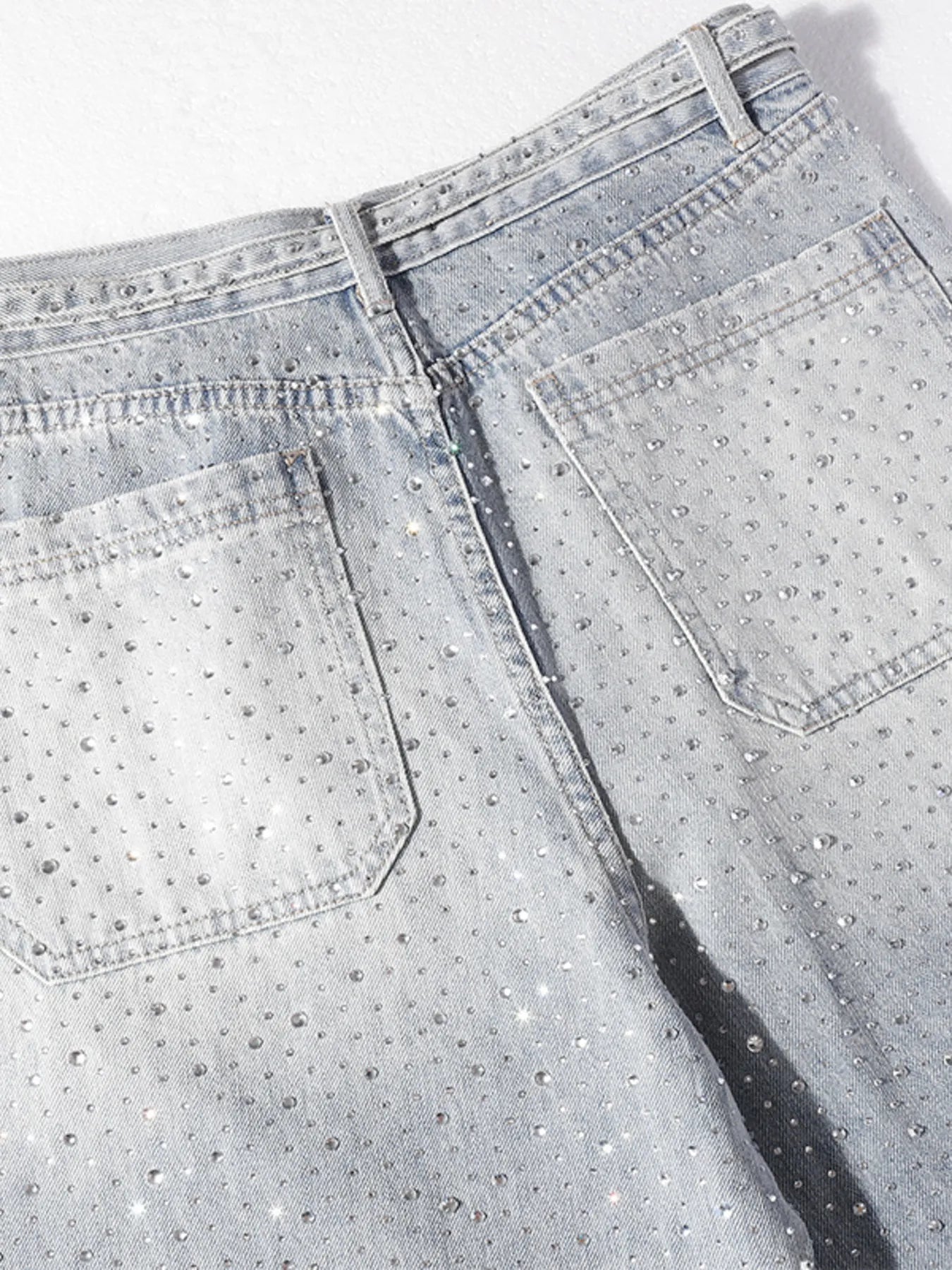 Men's Rhinestone Embellished Wash Relaxed Fit Jeans - Velora