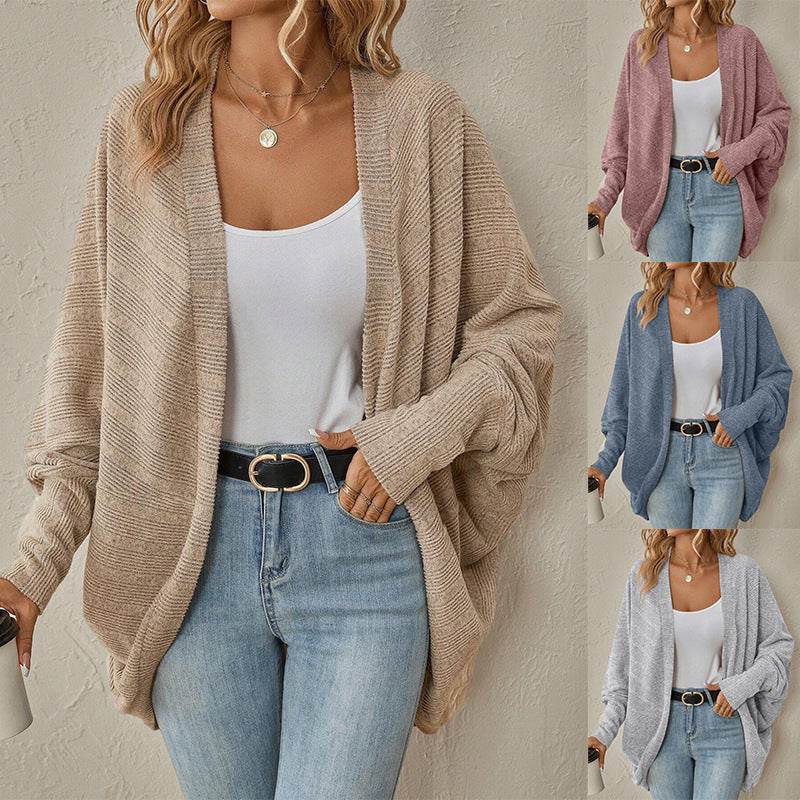Women's Fashionable Batwing Sleeve Cardigan Loose Knitted Coat - Velora