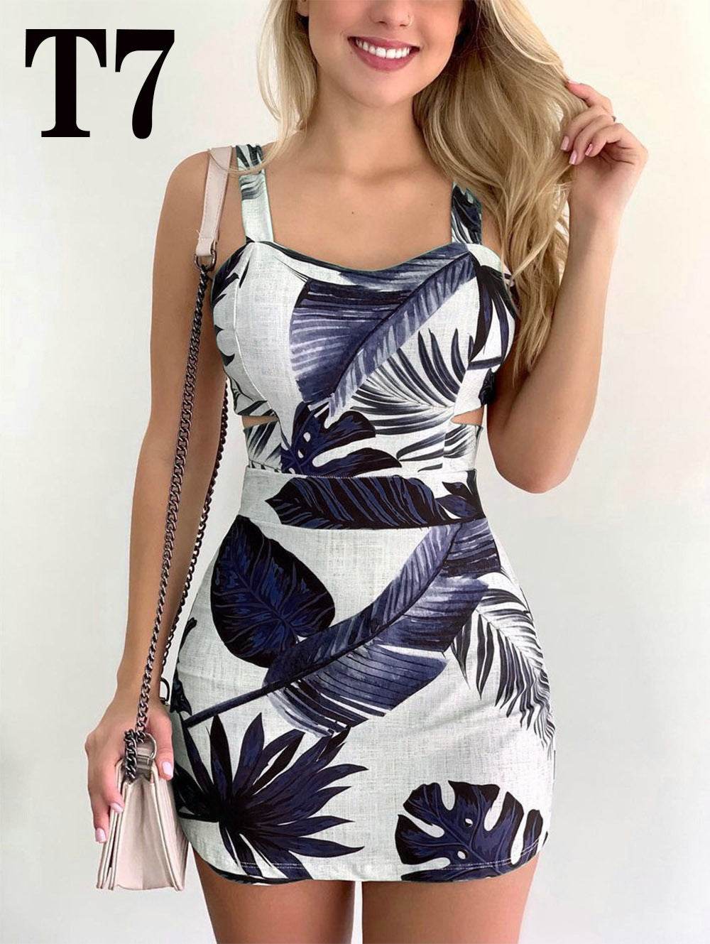 High Waist Women Dresses Spring And Summer Spaghetti Strap Large Flower Print Skirt - Velora