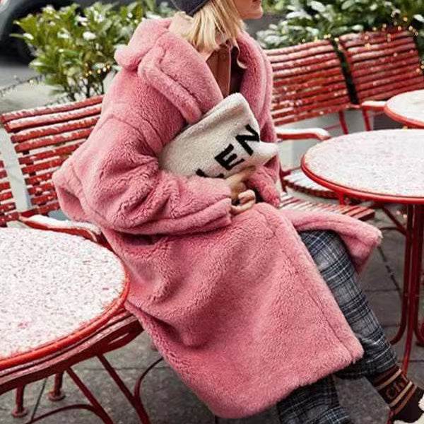 Lapel Lamb Fleece Coat With Pockets Faux Fur Coat Winter Warm Thickening Long Windbreaker Women's Clothing - Velora