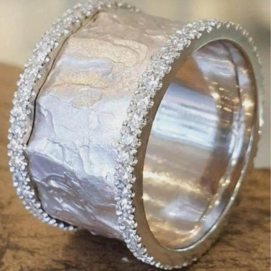Drawing Craft Irregular Wave Pattern Wide Ring - Velora