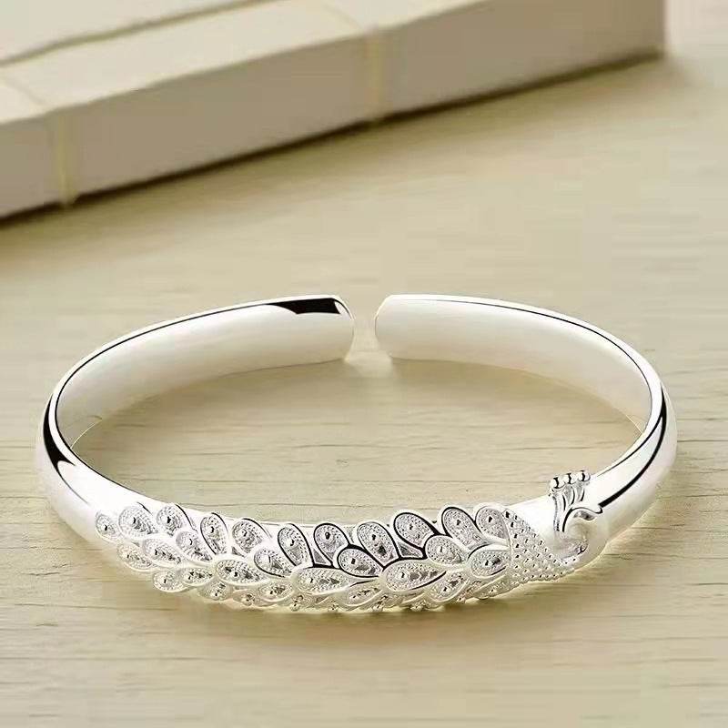 Peacock Screen Ended Bracelet Relief Adjustable - Velora