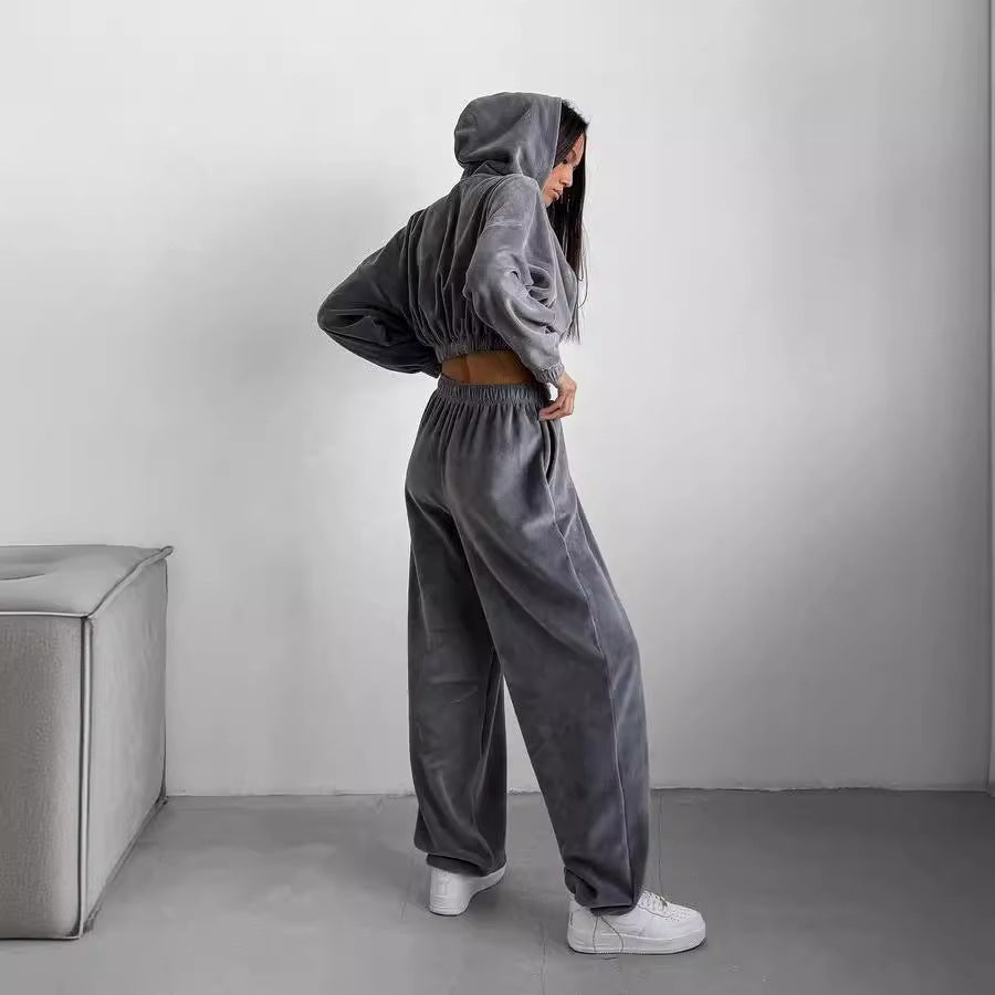 Women's Fashion Casual Loose-fitting Hoodie Stand Collar Sweater Two-piece Suit