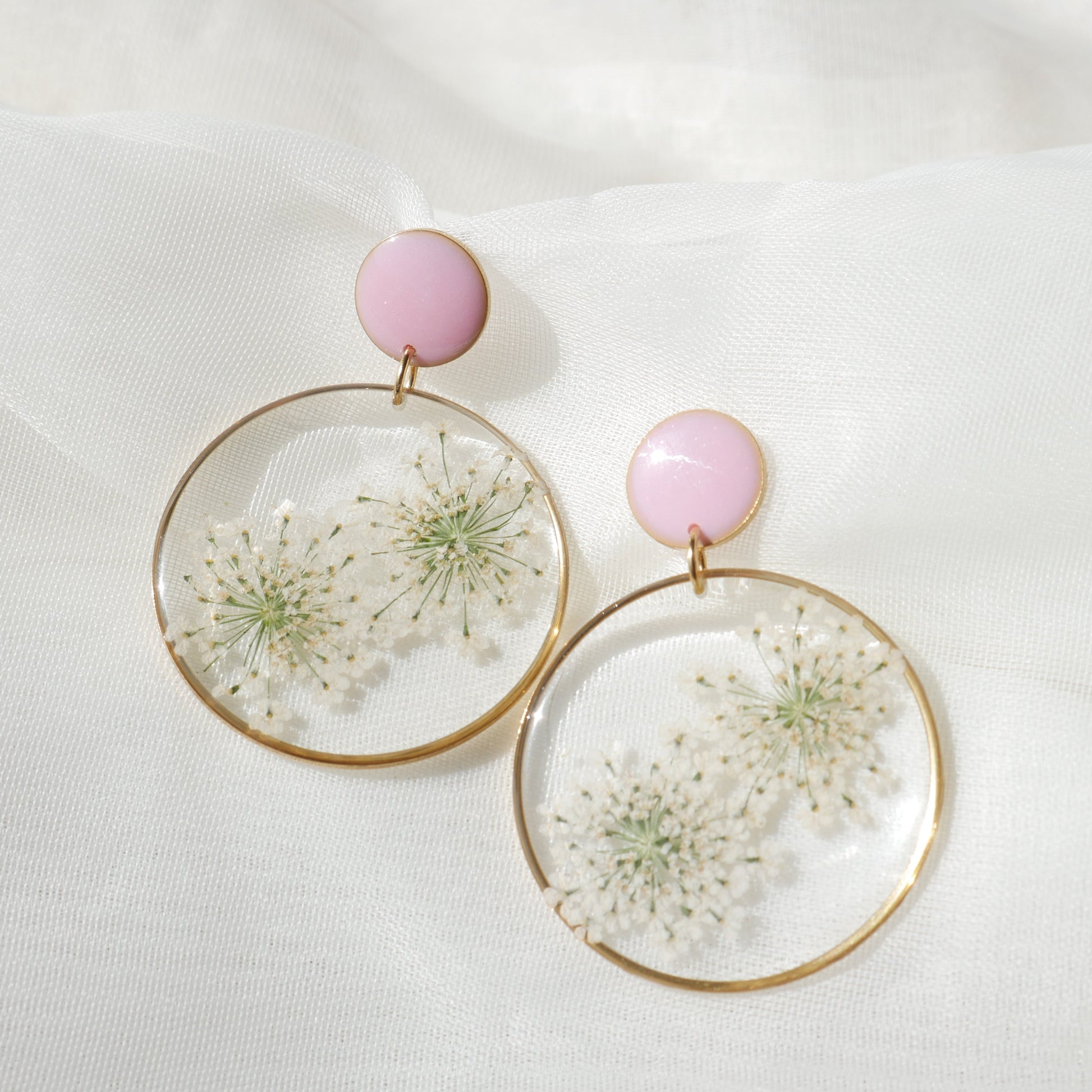 Boucles d'oreilles duo Estelle blanche et rose - rond (xxl) - Velora
