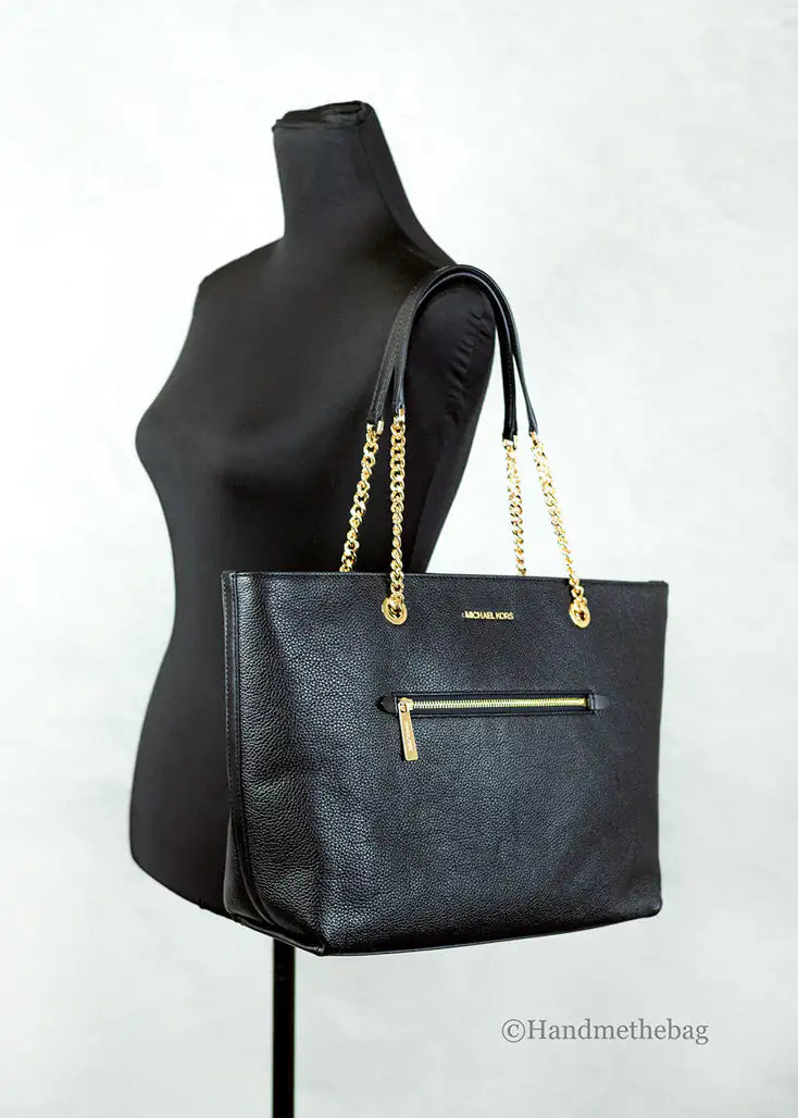 Michael Kors Pebbled Leather Chain Tote - Black