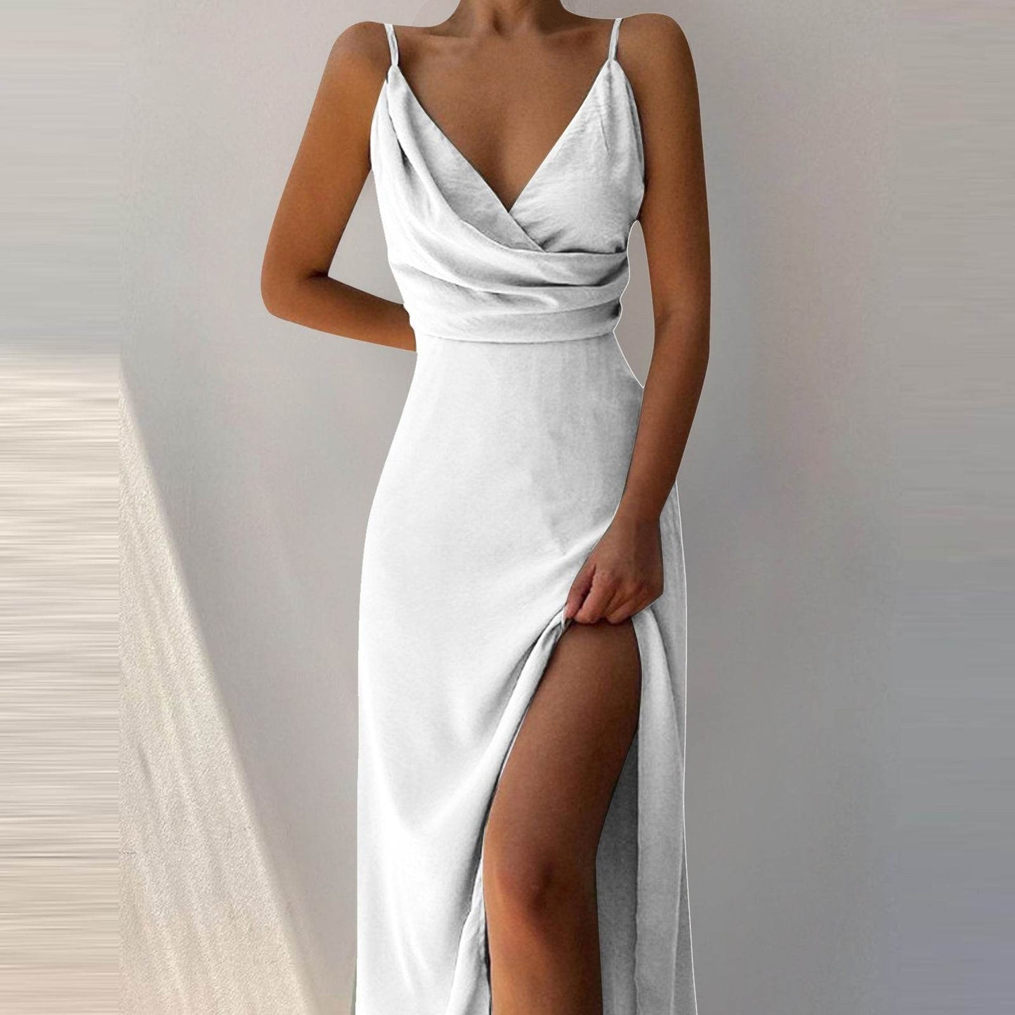 V-neck Slit Sling Dress Summer Fashion Sexy Slim Suspender Dresses For Women Clothing - Velora