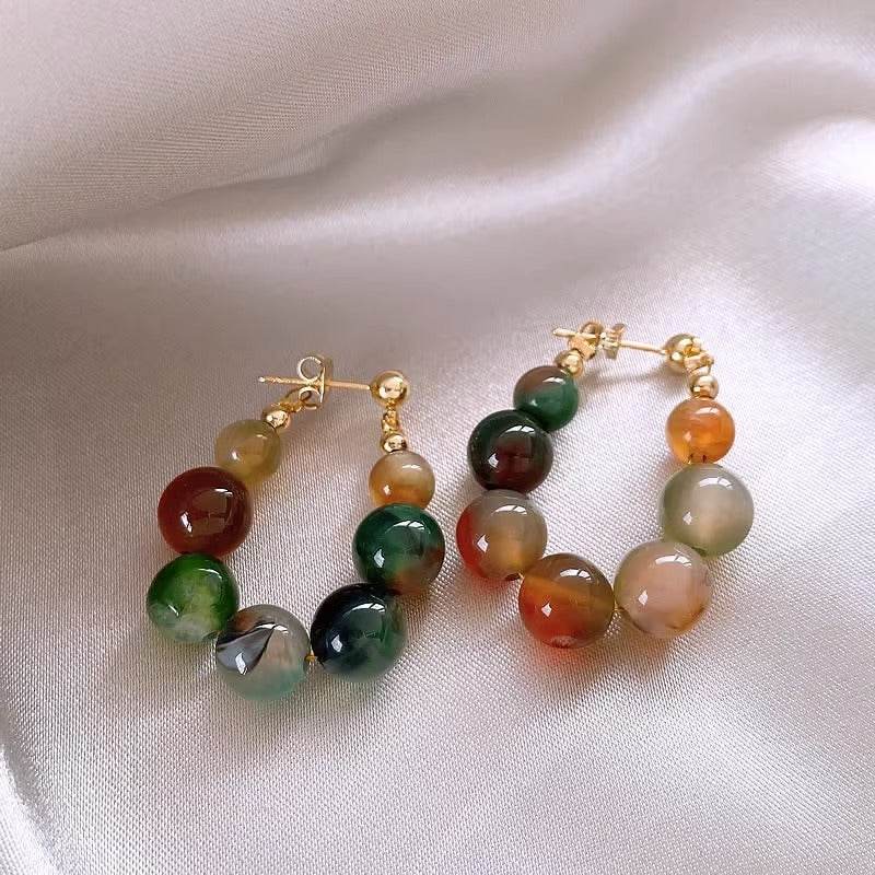 Peacock Agate Jade Beaded Earrings - Velora