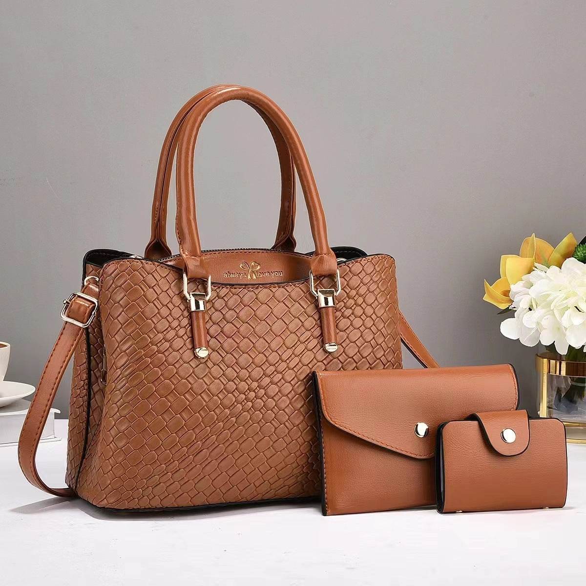 Woven Texture Three-piece Set Large Capacity One Shoulder Combination Bags women - Velora